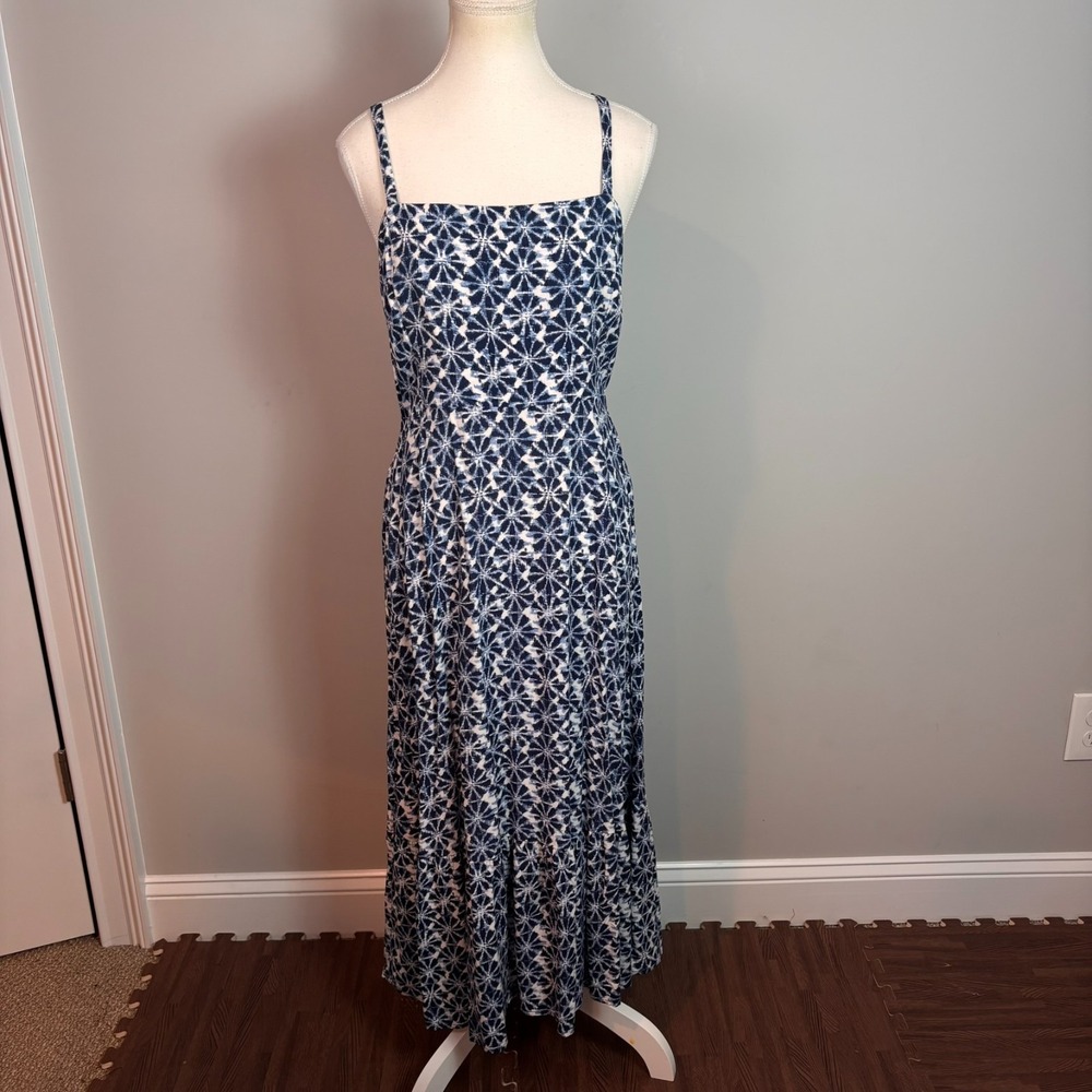 GAP Womens Blue white Floral Spaghetti Strap Smocked Back Maxi Dress sz 10